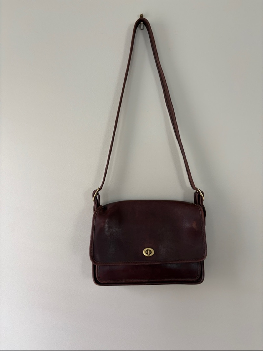 Coach Burgundy Leather Crossbody Bag with Gold-Tone Turnlock